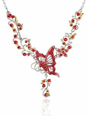 Red Crystal Butterfly Necklace Earring Set